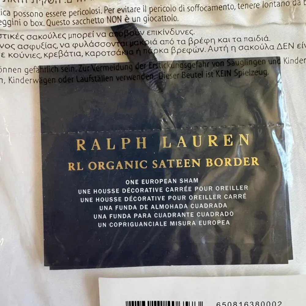Ralph Lauren Home Organic Sateen Border Euro Sham Parchment NEW Penthouse Living